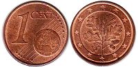 монета Германия ФРГ 1 евро цент 2016