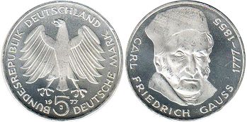монета Германия ФРГ 5 марок - Germany BRD 5 mark 1977 Gauss