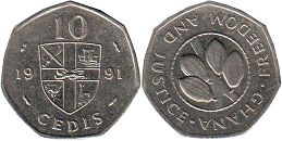 монета Гана 10 седи 1991