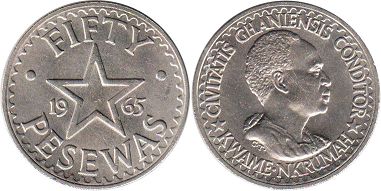 монета Гана 50 песев 1965