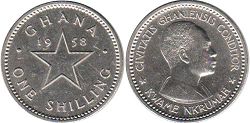 монета Гана 1 шиллинг 1958