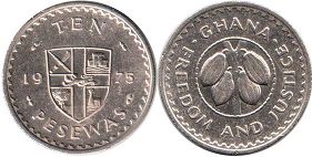 монета Гана 10 песев 1975