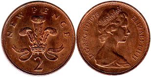 монета Великобритания 2 новых пенса 1975