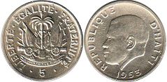 монета Гаити 5 сантимов 1953