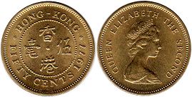 монета Гонконг 50 центов 1977