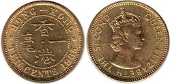 монета Гонконг 10 центов 1965
