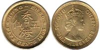 монета Гонконг 5 центов 1965