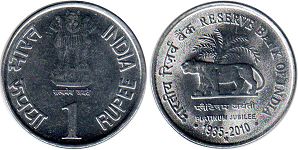монета Индия 1 рупия 2010