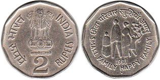 монета Индия 2 рупии 1993