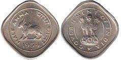 монета Индия 1/2 анны 1954