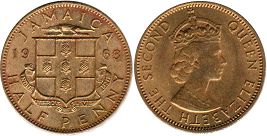 монета Ямайка 1/2 пенни 1963