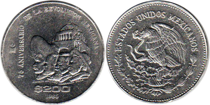 Мексика монета 200 песо 1985 revolución de 1910