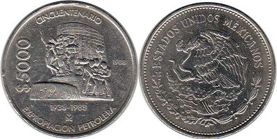 монета Мексика 5000 песо 1988