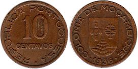 монета Мозамбик 10 сентаво 1936
