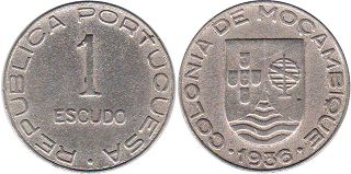 монета Мозамбик 1 эскудо 1936