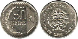 монета Перу 50 сентимо 1991