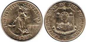 монета Филиппины 25 сентаво 1962