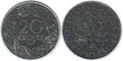 монета Польша 20 грошей 1941-1944