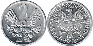 монета Польша 2 злотых 1958