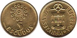 монета Португалия 5 эскудо 1998