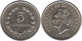 монета Сальвадор 5 сентаво 1975