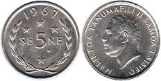 монета Самоа 5 сене 1967