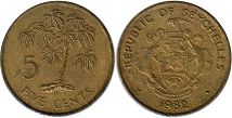 монета Сейшельские Острова 5 центов 1982