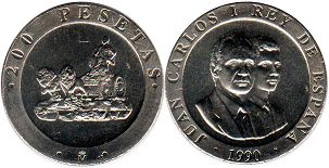 монета Испания 200 песет 1990