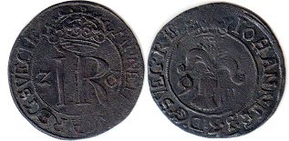 монета Швеция 2 эре 1591