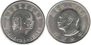 монета Тайвань 1 юань 1966