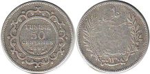 монета Тунис 50 сантимов 1891