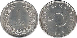 монета Турция 1 лира 1947