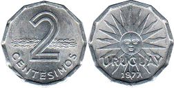 монета Уругвай 2 сентесимо 1977