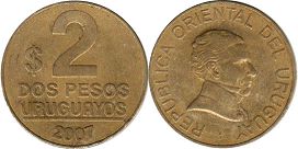 монета Уругвай 2 песо 2007