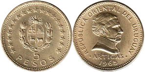 монета Уругвай 5 песо 1965