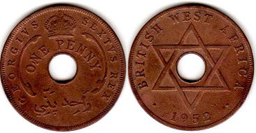 монета Британская Западная Африка 1 пенни 1952