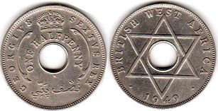 монета Британская Западная Африка 1/2 пенни 1949