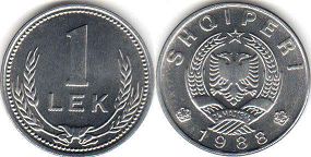 монета Албания 1 лек 1988