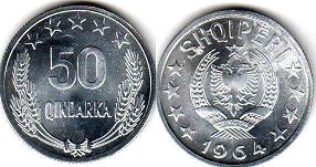 монета Албания 50 киндарок 1964