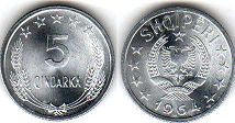 монета Албания 5 киндарок 1964