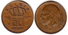 монета Бельгия 50 сантимов 1957
