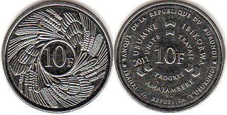 монета Бурунди 10 франков 2011