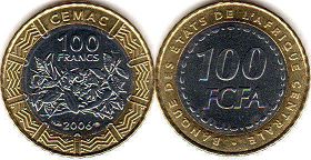 монета Центральноафриканские Государства 100 франков КФА 2006