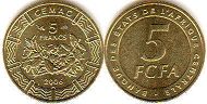монета Центральноафриканские Государства 5 франков КФА 2006