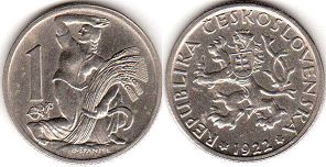 монета Чехословакия 1 крона 1922