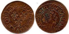 монета Франция двойной денье 1638