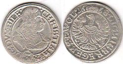 монета Силезия-Лигниц-Бриг 3 крейцера 1668
