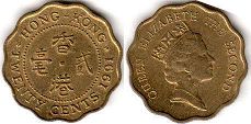 монета Гонконг 20 центов 1991