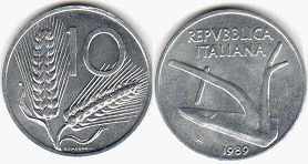 монета Италия 10 лир 1989