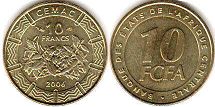монета Центральноафриканские Государства 10 франков КФА 2006